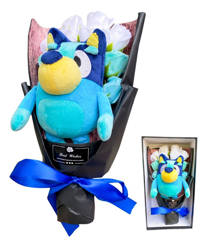 Ramo De Peluche Bluey Perrito Rosa De Jabón + Caja De Regalo