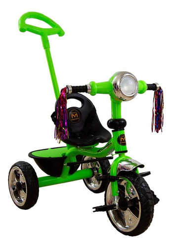 Triciclo Infantil Farito Con Baston Para Niños Economico Color Verde