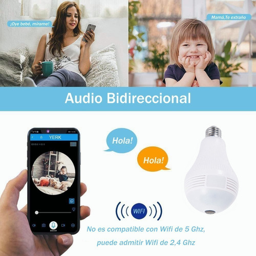 Imagen 4 de 10 de Camara Wifi 360º Bombilla Visión Nocturna 1080p