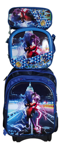 Mochila Lonchera Y Lapicera Con Llantas. Sonic, Spiderman, Capitan América Y Mas