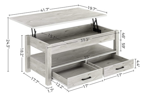 Mesa De Centro Con Cajones Y Compartimento Oculto Color Gris