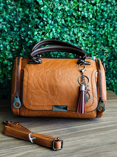 Bolso Suave Portátil Con Correa Para Dama Miel Lisa Níquel Miel