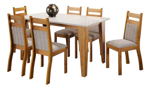 Mesa De Jantar 6 Lugares Beach Com Vidro Mel/perola/off Pés Bege