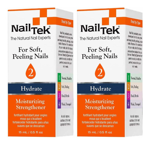 Nail Tek Hydrate, Fortalecedor Hidratante, 0.5 Oz, 2 Paquete