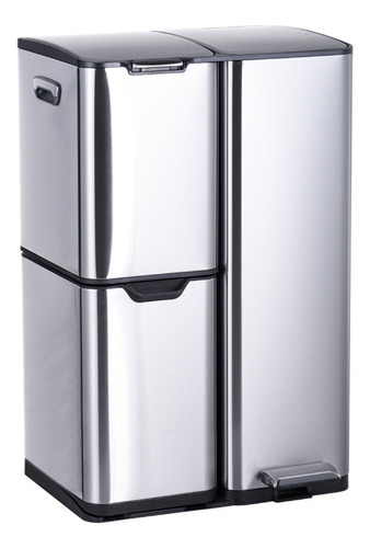 Bote De Basura Cocina Triple 60l - 3 Secciones De 30+17+13lt Color Plateado