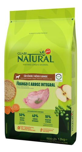 Guabi Natural Cão Sênior Médios E Grandes Frango Arroz 12kg