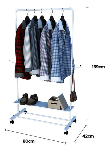 Arara Roupas Aço Sapateira Cabideiro Rodinhas Preta