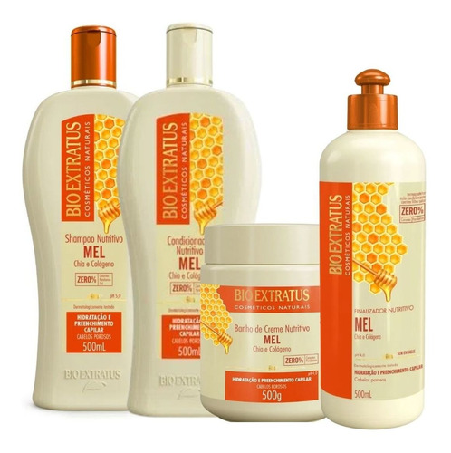 Kit Mel Shampoo Condic Máscara Finalizador 500g Bio Extratus