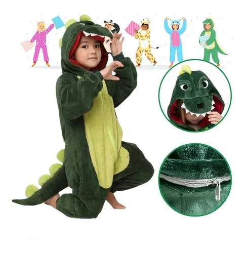 Limpia la habitación Escuchando raqueta Kigurumi Pijama Dinosaurio Mameluco Infanti Disfraz | Meses sin intereses