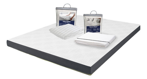Colchón Matrimonial En Caja 10cm + Sábanas + Protector Blanco Con Gris