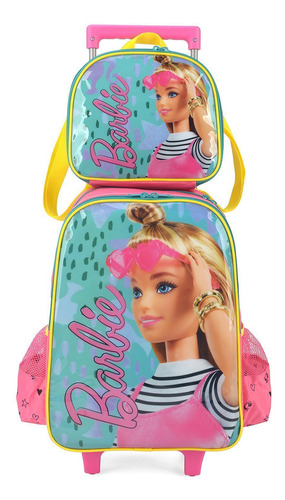 Kit Mochila De Rodinhas E Lancheira Luxcel Barbie Rosa