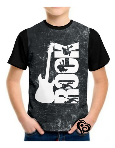 Camiseta Rock N Roll Masculina Infantil Blusa Guitarra Est1