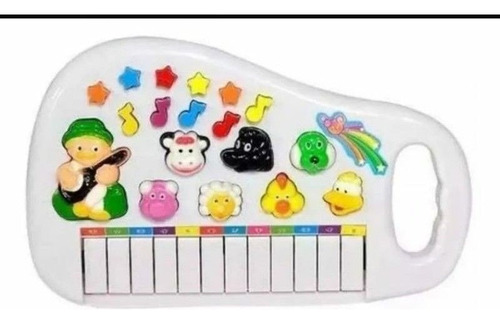 Teclado Piano Infantil Som Animais Fazenda Brinquedo Educati Cor Branco