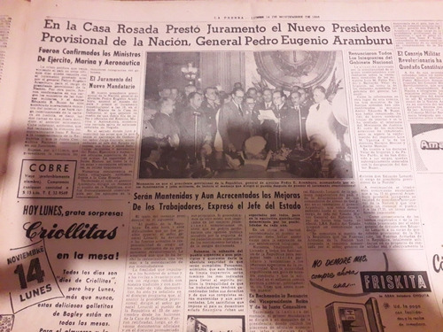 Diario La Prensa Asume Aramburu Boca Racing 14 11 1955
