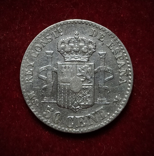 Moneda 50 Céntimos España 1880 Plata 0.835 Km 685 Alfonso 12