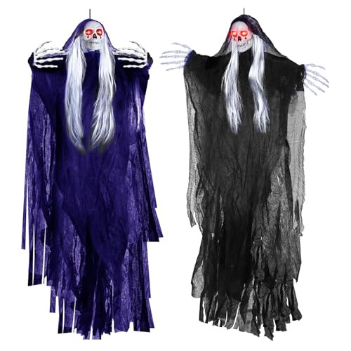 2 Pack Hanging Halloween Skeleton Ghosts Decorations, L...