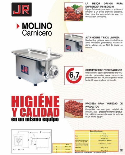 Imagen 2 de 2 de Molino Para Carne Torrey Modelo Mj 22 1hp Rbanda