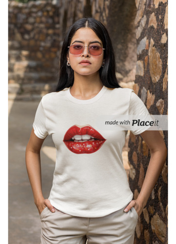Camiseta De Mujer Moda Estampada -labios Rojos