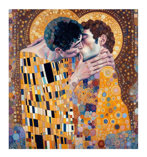 Vinilo 45x45cm Klimt 2 Hombres Beso Arte Pintura Love