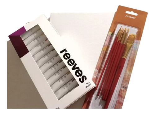 Set Oleos Reeves X 12 Pomos + Cartones 13x18 Cm + Pinceles 