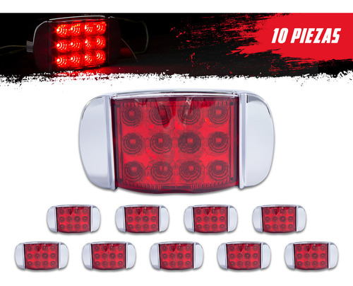 Set De 10 Plafones Lat Rect Luz Roja 12-24 Volts Tunelight