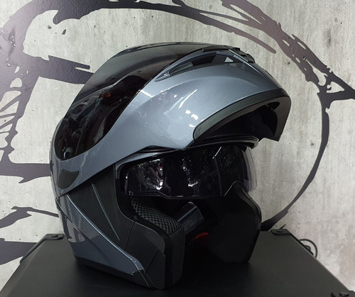 Imagen 6 de 10 de Casco Abatible R7 Racing Unscarred Doble Mica Gris