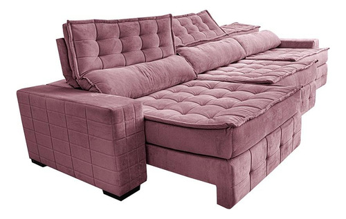 Sofá Retrátil 3,85m Cama Inbox Big Puffer. Com Softgel d40 Cor Rose