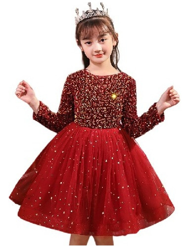 Vestido Rojo De Fiesta De Princesa De Lentejuelas Para Niñas