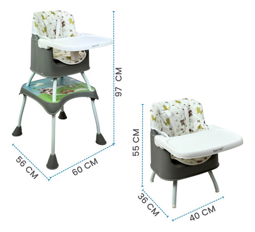 Silla Alta Con Periquera Para Bebe Con Bandeja Y Convertible Color Gris Animales