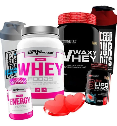 Kit Casal: Whey Protein + Pré Treino + Shaker Sabor Baunilha