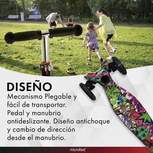 Monopatín Infantil Plegable Graffiti 4 Ruedas Luces Led Niño