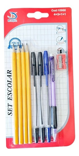 Set Escolar 9 Pcs Lapiz Grafito,pasta,porta Mina-sacapuntas 