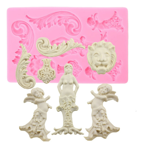 1pcs Molde De Silicona Relieve Barroco Ángel León Fondant