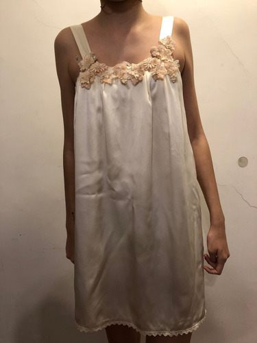 Vestido Beige Allo Martinez 100% Seda Y Bordado Nuevo!