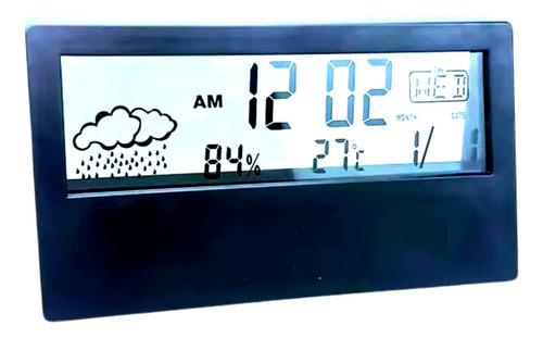 Reloj Digital Transparente A Pilas Mesa Temperatura Humedad Color Negro