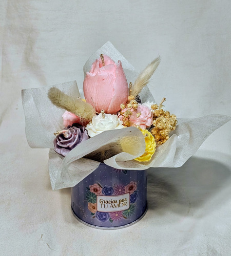 Arreglo Floral De Velas Aromaticas Rosa Claro
