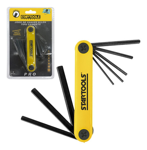 Chave Allen Canivete Aperto Hexagonal Hex 1,5-8mm - Kit 8pçs Cor Amarelo E Preto