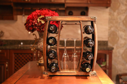 Botellero Rústico Decorativo De Madera Para 8 Botellas Con S