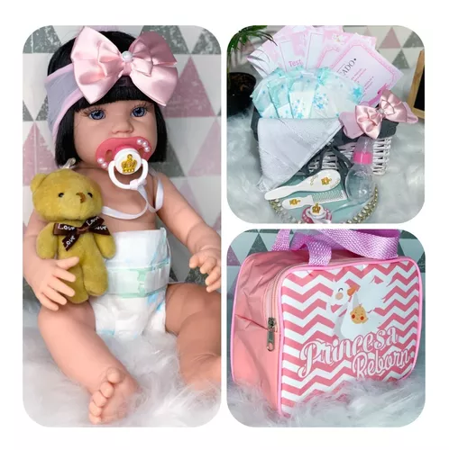 Boneca Bebê Reborn Realista 16 Itens Linda Bolsa Maternidade