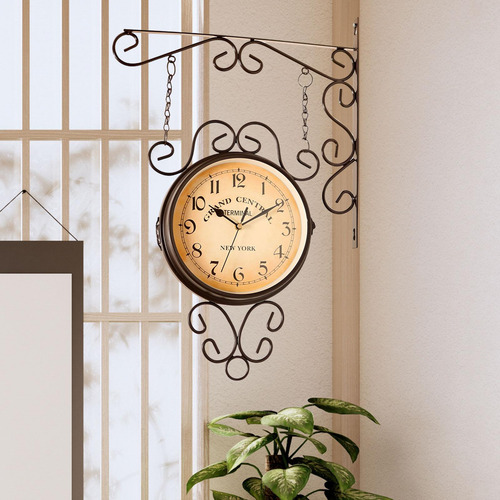 Reloj De Pared De Doble Cara, Redondo, Diseño Café