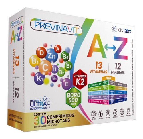 Vitamina Previnavit A-z - Idnlabs- 30 Comprimidos Microtabs Sabor Sem Sabor