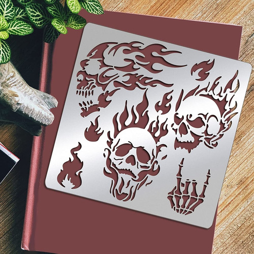 Plantillas De Metal Origach, Calaveras Con Fuego, Lavable