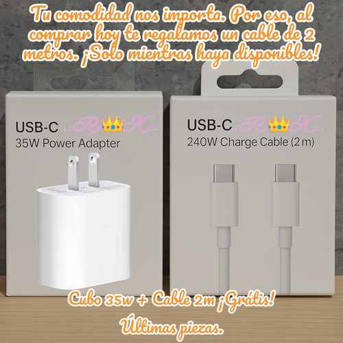 Cargador Para Iphone 15 Plus Tipo C Cubo 35w + Cable 2m Original