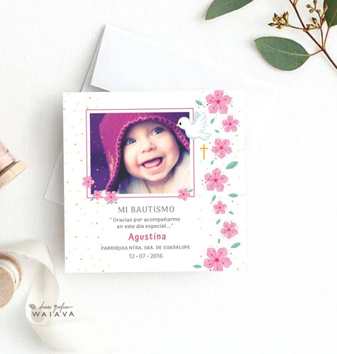 Imagen 3 de 10 de Estampas Tarjetas Bautismo De Nenas Con Foto X 2u