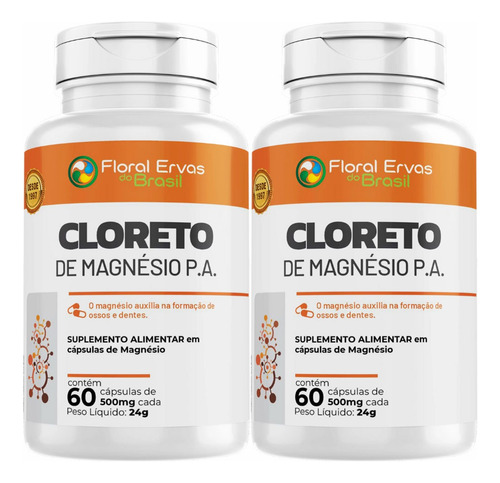 Kit 2x Cloreto De Magnésio P.a - 60 Capsulas - Floral Ervas Sabor Sem Sabor