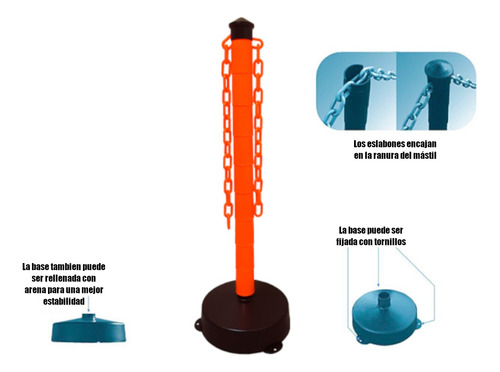 Kit 2 Postes Demarcatorio Vial + 2 Metros De Cadena Plástica Naranja