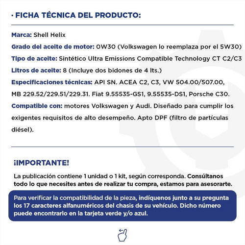 Imagen 3 de 10 de Kit 2 Filtros Vw Amarok + Aceite Shell 5w30 8 Lts Desde 2018