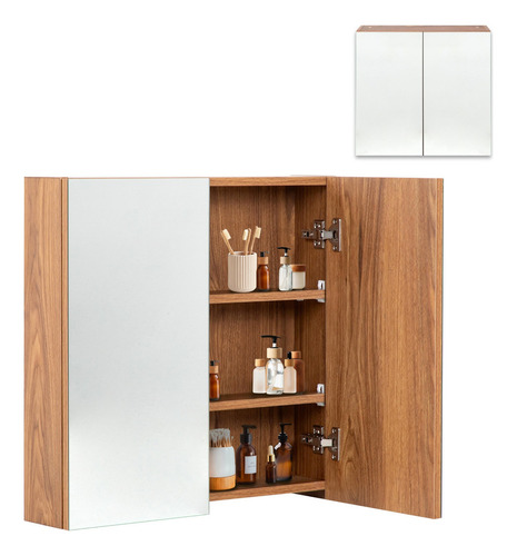 Botiquin Con Espejo Para Baño Organizador 2 Puertas Gabinete Color Madera