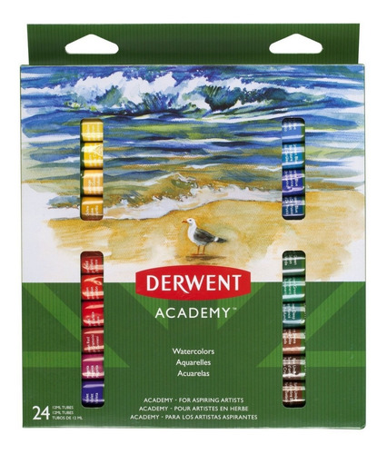 Set 24 Tubos Acuarelas Derwent Academy Pintura Acuarelable