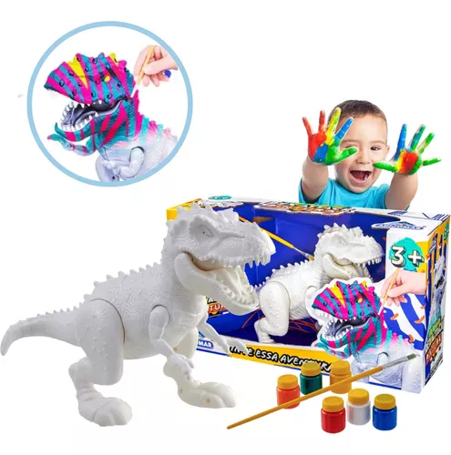 Dinossauro REX para Pintar com Mecanismo de Mordida - Kit 6 Cores